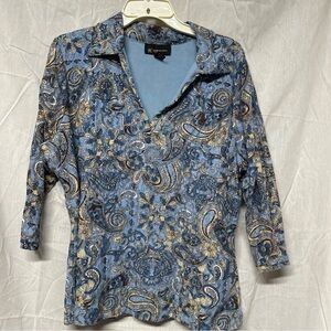 INC International Concepts Blue and Gold Paisley Blouse